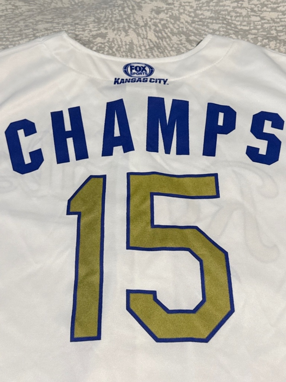 Kansas City Royals 2015 World Series Champions Promo Jersey - White/Gold "Champs
